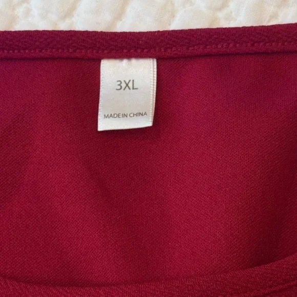 Red Laser Cut Scallop Hem Bell Sleeve Top 3XL Holiday Party Casual Festive Chic - Picture 5 of 11